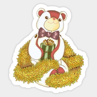 Patchwork Teddy Bear with Gold Garland Sticker